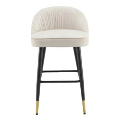 Miyae Set Of 2 Pleated Champagne Beige Velvet Upholstered Counter Stools -Daals Store BCH 2148 CHAMP VEL 2P WB2
