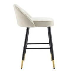 Miyae Set Of 2 Pleated Champagne Beige Velvet Upholstered Counter Stools -Daals Store BCH 2148 CHAMP VEL 2P WB5