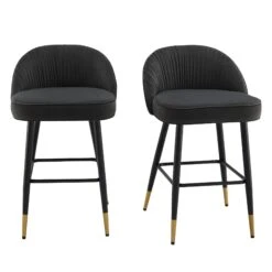 Miyae Set of 2 Charcoal Velvet Counter Stools β Hand-Pleated Luxe Dining Seats with Gold Tipped Legs 13 Miyae Set of 2 Charcoal Velvet Counter Stools β Hand-Pleated Luxe Dining Seats with Gold Tipped Legs -Daals Store BCH 2148 CHARCOAL VEL 2P WB1