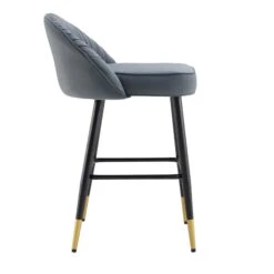 Miyae Set of 2 Light Grey Velvet Pleated Counter Stools – Gold-Tipped Black Legs -Daals Store BCH 2148 LIGHTGREY VEL 2P WB5