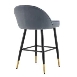 Miyae Set of 2 Light Grey Velvet Pleated Counter Stools – Gold-Tipped Black Legs -Daals Store BCH 2148 LIGHTGREY VEL 2P WB6