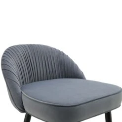 Miyae Set of 2 Light Grey Velvet Pleated Counter Stools – Gold-Tipped Black Legs -Daals Store BCH 2148 LIGHTGREY VEL 2P detail1