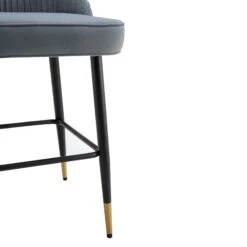 Miyae Set of 2 Light Grey Velvet Pleated Counter Stools – Gold-Tipped Black Legs -Daals Store BCH 2148 LIGHTGREY VEL 2P detail3