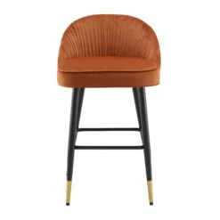 Miyae Set Of 2 Pleated Burnt Orange Velvet Upholstered Counter Stools 14 Miyae Set Of 2 Pleated Burnt Orange Velvet Upholstered Counter Stools -Daals Store BCH 2148 ORANGE VEL 2P WB2