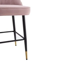 Miyae Set of 2 Pale Pink Velvet Pleated Counter Stools – Luxury Kitchen Chairs with Gold Accents -Daals Store BCH 2148 PINK VEL 2P detail3