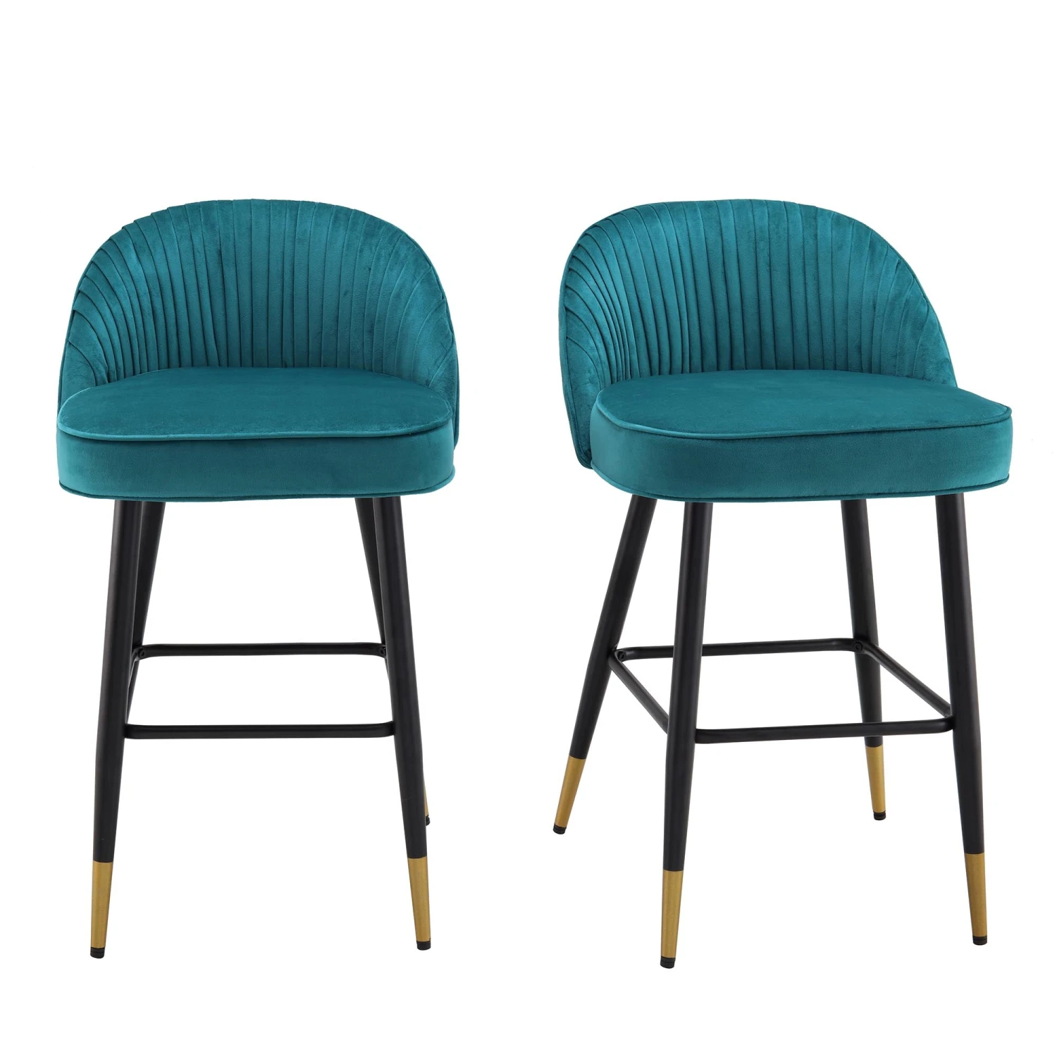 Miyae Set Of 2 Pleated Teal Velvet Upholstered Counter Stools 2 Miyae Set Of 2 Pleated Teal Velvet Upholstered Counter Stools - Image 2