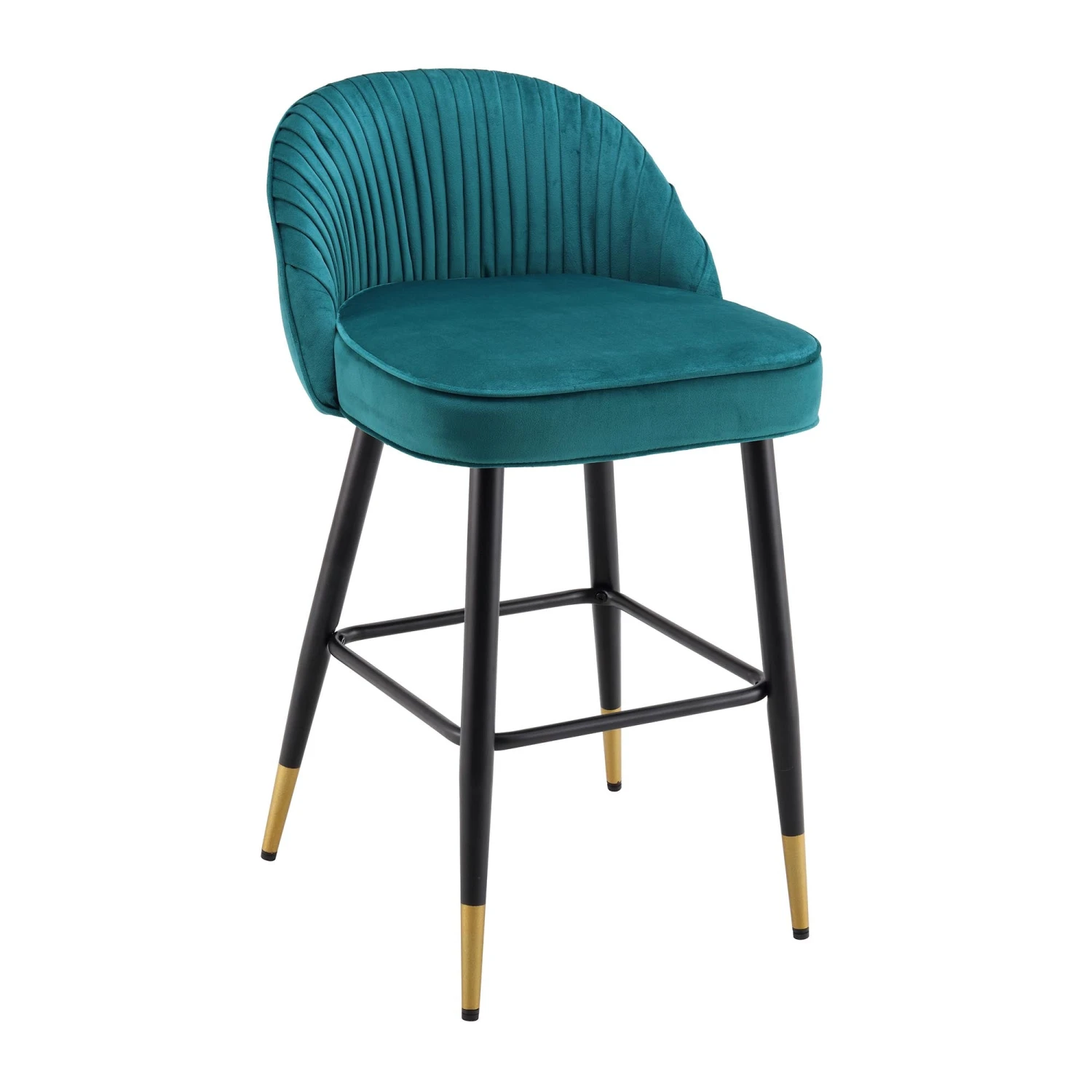 Miyae Set Of 2 Pleated Teal Velvet Upholstered Counter Stools 3 Miyae Set Of 2 Pleated Teal Velvet Upholstered Counter Stools - Image 3