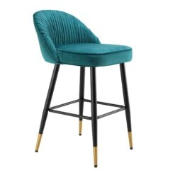 Miyae Set Of 2 Pleated Teal Velvet Upholstered Counter Stools 17 Miyae Set Of 2 Pleated Teal Velvet Upholstered Counter Stools -Daals Store BCH 2148 TEAL VEL 2P WB4