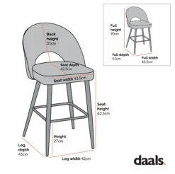 Oakley Champagne Velvet Counter Stools (Set of 2) – Curved Back with Contrast Piping -Daals Store BCH 2155 2P CHART 1