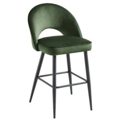 Oakley Set of 2 Dark Green Velvet Counter Stools - Curved Back with Contrast Piping -Daals Store BCH 2155 DARKGREEN VEL 2P WB3