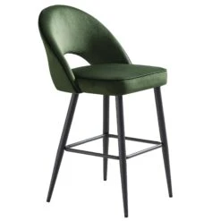 Oakley Set of 2 Dark Green Velvet Counter Stools - Curved Back with Contrast Piping -Daals Store BCH 2155 DARKGREEN VEL 2P WB4