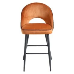 Oakley Orange Velvet Counter Stools (Set of 2) – Curved Back with Contrast Piping & Tapered Metal Legs -Daals Store BCH 2155 ORANGE VEL 2P WB2