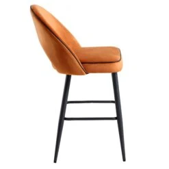 Oakley Orange Velvet Counter Stools (Set of 2) – Curved Back with Contrast Piping & Tapered Metal Legs -Daals Store BCH 2155 ORANGE VEL 2P WB5
