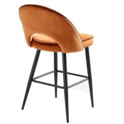 Oakley Orange Velvet Counter Stools (Set of 2) – Curved Back with Contrast Piping & Tapered Metal Legs -Daals Store BCH 2155 ORANGE VEL 2P WB6