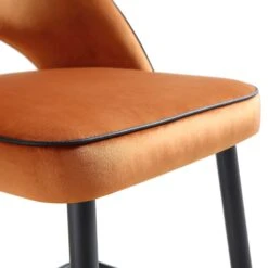 Oakley Orange Velvet Counter Stools (Set of 2) – Curved Back with Contrast Piping & Tapered Metal Legs -Daals Store BCH 2155 ORANGE VEL 2P detail2