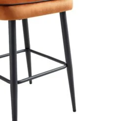 Oakley Orange Velvet Counter Stools (Set of 2) – Curved Back with Contrast Piping & Tapered Metal Legs -Daals Store BCH 2155 ORANGE VEL 2P detail3