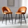 Oakley Orange Velvet Counter Stools (Set of 2) – Curved Back with Contrast Piping & Tapered Metal Legs -Daals Store BCH 2155 ORANGE VEL 2P main