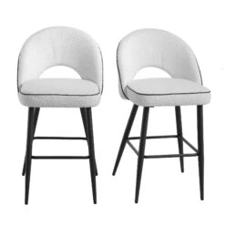 Oakley Set Of 2 White Boucle Upholstered Counter Stools With Contrast Piping -Daals Store BCH 2155 WHITE BOUCLE 2P WB1
