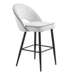 Oakley Set Of 2 White Boucle Upholstered Counter Stools With Contrast Piping -Daals Store BCH 2155 WHITE BOUCLE 2P WB3