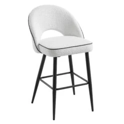 Oakley Set Of 2 White Boucle Upholstered Counter Stools With Contrast Piping -Daals Store BCH 2155 WHITE BOUCLE 2P WB4