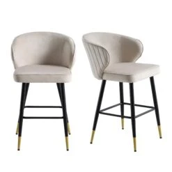 Langham Set Of 2 Champagne Velvet Upholstered Carver Counter Stools 16 Langham Set Of 2 Champagne Velvet Upholstered Carver Counter Stools -Daals Store BCH 2170 CHAMP VEL 2P WB1