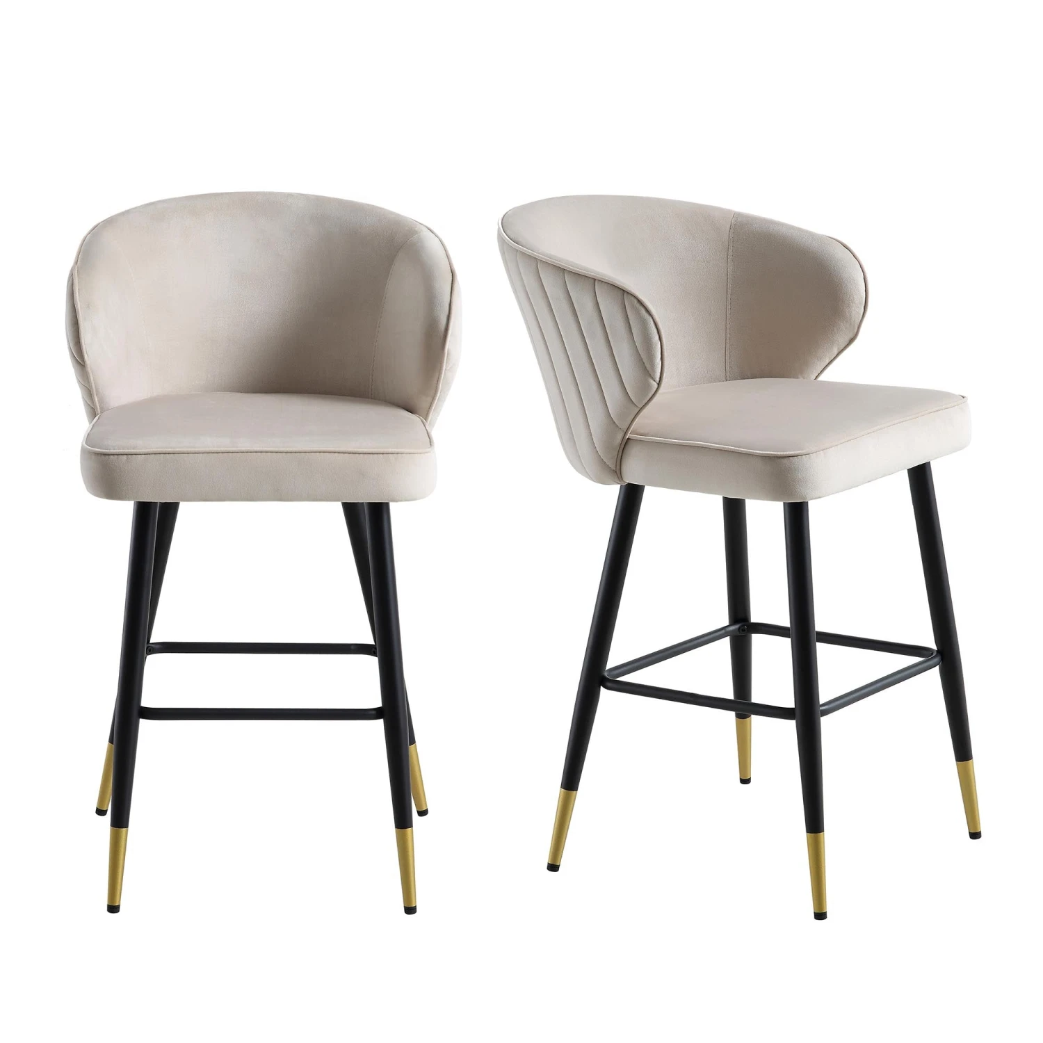 Langham Set Of 2 Champagne Velvet Upholstered Carver Counter Stools 3 Langham Set Of 2 Champagne Velvet Upholstered Carver Counter Stools - Image 3