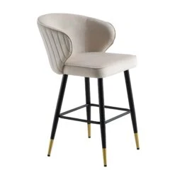 Langham Set Of 2 Champagne Velvet Upholstered Carver Counter Stools 19 Langham Set Of 2 Champagne Velvet Upholstered Carver Counter Stools -Daals Store BCH 2170 CHAMP VEL 2P WB3