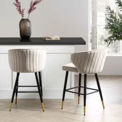 Langham Set Of 2 Champagne Velvet Upholstered Carver Counter Stools 15 Langham Set Of 2 Champagne Velvet Upholstered Carver Counter Stools -Daals Store BCH 2170 CHAMP VEL 2P scene1