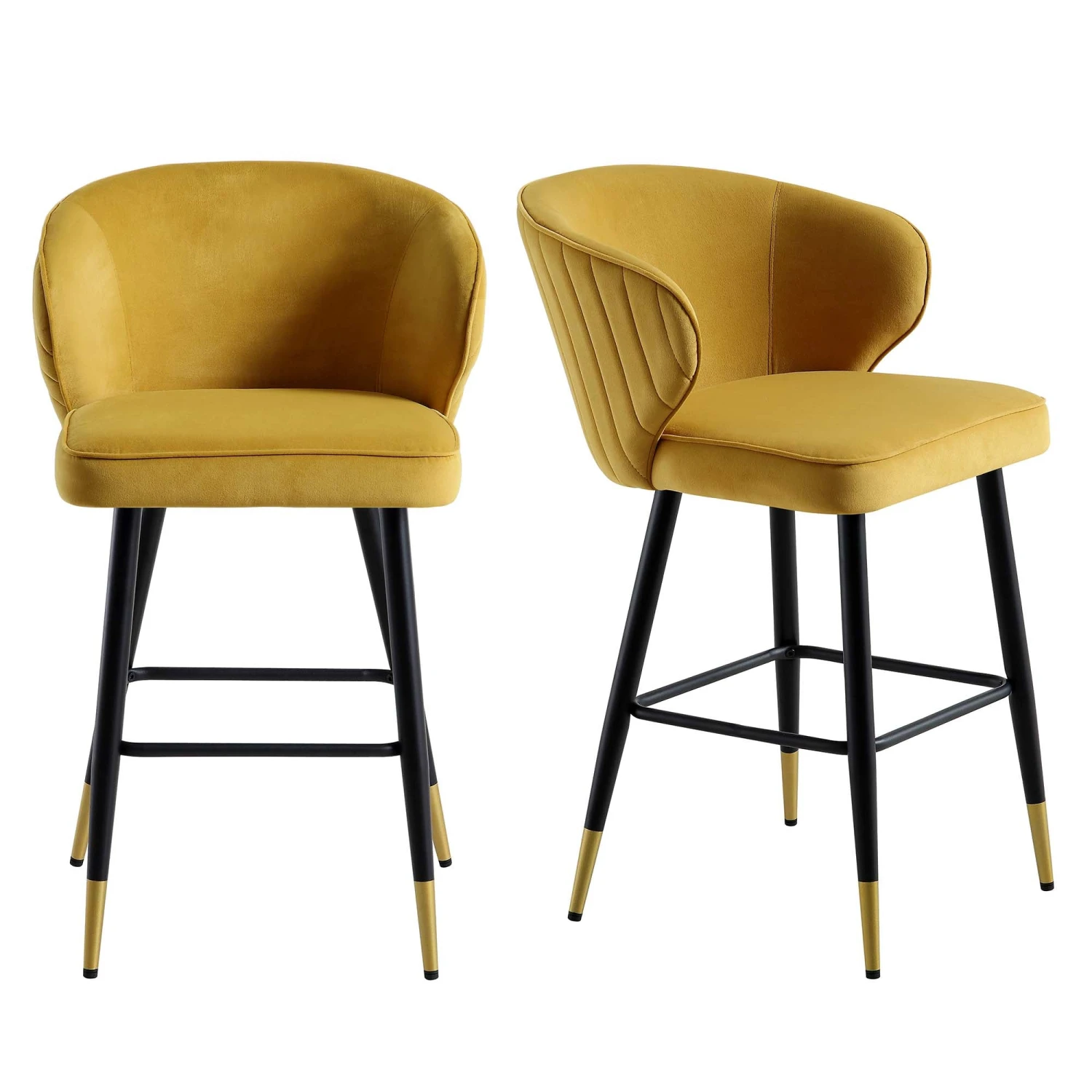 Langham Set Of 2 Mustard Velvet Upholstered Carver Counter Stools 3 Langham Set Of 2 Mustard Velvet Upholstered Carver Counter Stools - Image 3