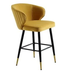 Langham Set Of 2 Mustard Velvet Upholstered Carver Counter Stools 19 Langham Set Of 2 Mustard Velvet Upholstered Carver Counter Stools -Daals Store BCH 2170 MUSTARD VEL 2P WB3
