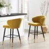Langham Set Of 2 Mustard Velvet Upholstered Carver Counter Stools