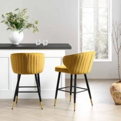 Langham Set Of 2 Mustard Velvet Upholstered Carver Counter Stools 15 Langham Set Of 2 Mustard Velvet Upholstered Carver Counter Stools -Daals Store BCH 2170 MUSTARD VEL 2P scene1