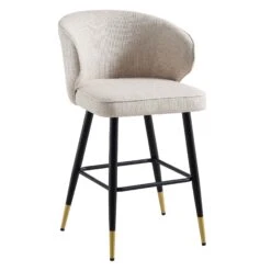 Langham Set of 2 Oatmeal Woven Fabric Carver Counter Stools - Fluted Back with Gold Tipped Legs -Daals Store BCH 2170 TAUPE WOV 2P WB3