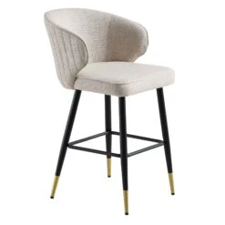 Langham Set of 2 Oatmeal Woven Fabric Carver Counter Stools - Fluted Back with Gold Tipped Legs -Daals Store BCH 2170 TAUPE WOV 2P WB4