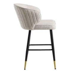 Langham Set of 2 Oatmeal Woven Fabric Carver Counter Stools - Fluted Back with Gold Tipped Legs -Daals Store BCH 2170 TAUPE WOV 2P WB5