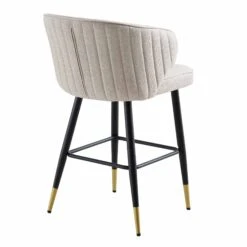 Langham Set of 2 Oatmeal Woven Fabric Carver Counter Stools - Fluted Back with Gold Tipped Legs -Daals Store BCH 2170 TAUPE WOV 2P WB6