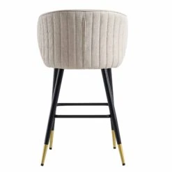 Langham Set of 2 Oatmeal Woven Fabric Carver Counter Stools - Fluted Back with Gold Tipped Legs -Daals Store BCH 2170 TAUPE WOV 2P WB7