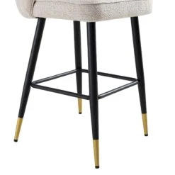 Langham Set of 2 Oatmeal Woven Fabric Carver Counter Stools - Fluted Back with Gold Tipped Legs -Daals Store BCH 2170 TAUPE WOV 2P detail4