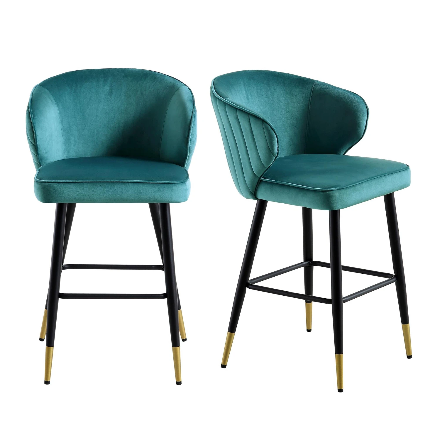 Langham Set Of 2 Teal Velvet Upholstered Carver Counter Stools 3 Langham Set Of 2 Teal Velvet Upholstered Carver Counter Stools - Image 3