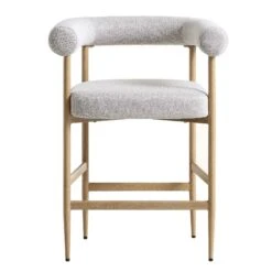 Fulbourn Beige Woven Counter Stool – Tubular Wrap-Around Back with Natural Wood Effect Legs -Daals Store BCH 2171 BEIGE WOV NAT WB1
