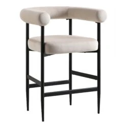 Fulbourn Champagne Velvet Counter Stool with Matte Black Legs – Tubular Wrap-Around Design -Daals Store BCH 2171 CHAMP VEL BLACK WB2