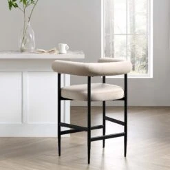 Fulbourn Champagne Velvet Counter Stool with Matte Black Legs – Tubular Wrap-Around Design -Daals Store BCH 2171 CHAMP VEL BLACK scene1