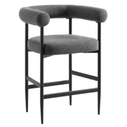 Fulbourn Charcoal Grey Boucle Counter Stool β Integrated Tubular Arm & Back with Black Metal Legs 15 Fulbourn Charcoal Grey Boucle Counter Stool β Integrated Tubular Arm & Back with Black Metal Legs -Daals Store BCH 2171 CHARCOAL BOUCLE BLACK WB2