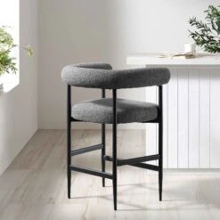 Fulbourn Charcoal Grey Boucle Counter Stool β Integrated Tubular Arm & Back with Black Metal Legs 13 Fulbourn Charcoal Grey Boucle Counter Stool β Integrated Tubular Arm & Back with Black Metal Legs -Daals Store BCH 2171 CHARCOAL BOUCLE BLACK scene1