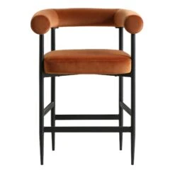 Fulbourn Rust Velvet Counter Stool with Tubular Back - Matte Black Legs -Daals Store BCH 2171 RUST VEL BLACK WB1