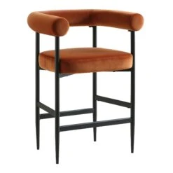 Fulbourn Rust Velvet Counter Stool with Tubular Back - Matte Black Legs -Daals Store BCH 2171 RUST VEL BLACK WB2