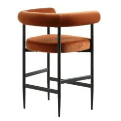 Fulbourn Rust Velvet Counter Stool with Tubular Back - Matte Black Legs -Daals Store BCH 2171 RUST VEL BLACK WB4
