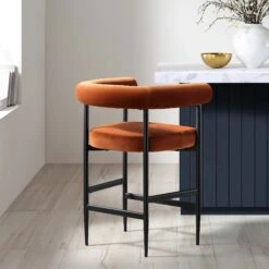 Fulbourn Rust Velvet Counter Stool with Tubular Back - Matte Black Legs -Daals Store BCH 2171 RUST VEL BLACK scene1