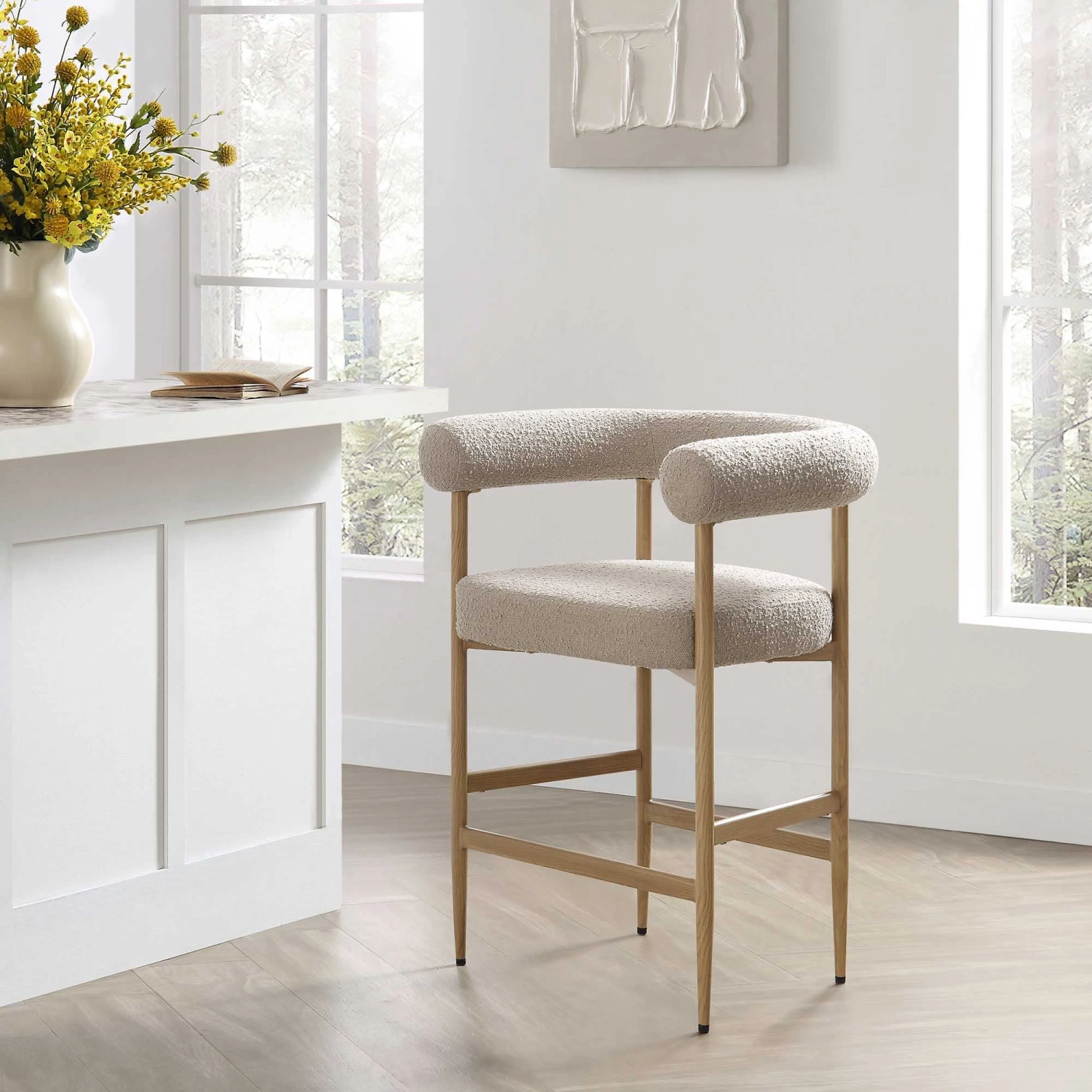 Fulbourn Taupe Boucle Counter Stool β Tubular Back with Natural Wood Effect Legs 1 Fulbourn Taupe Boucle Counter Stool β Tubular Back with Natural Wood Effect Legs
