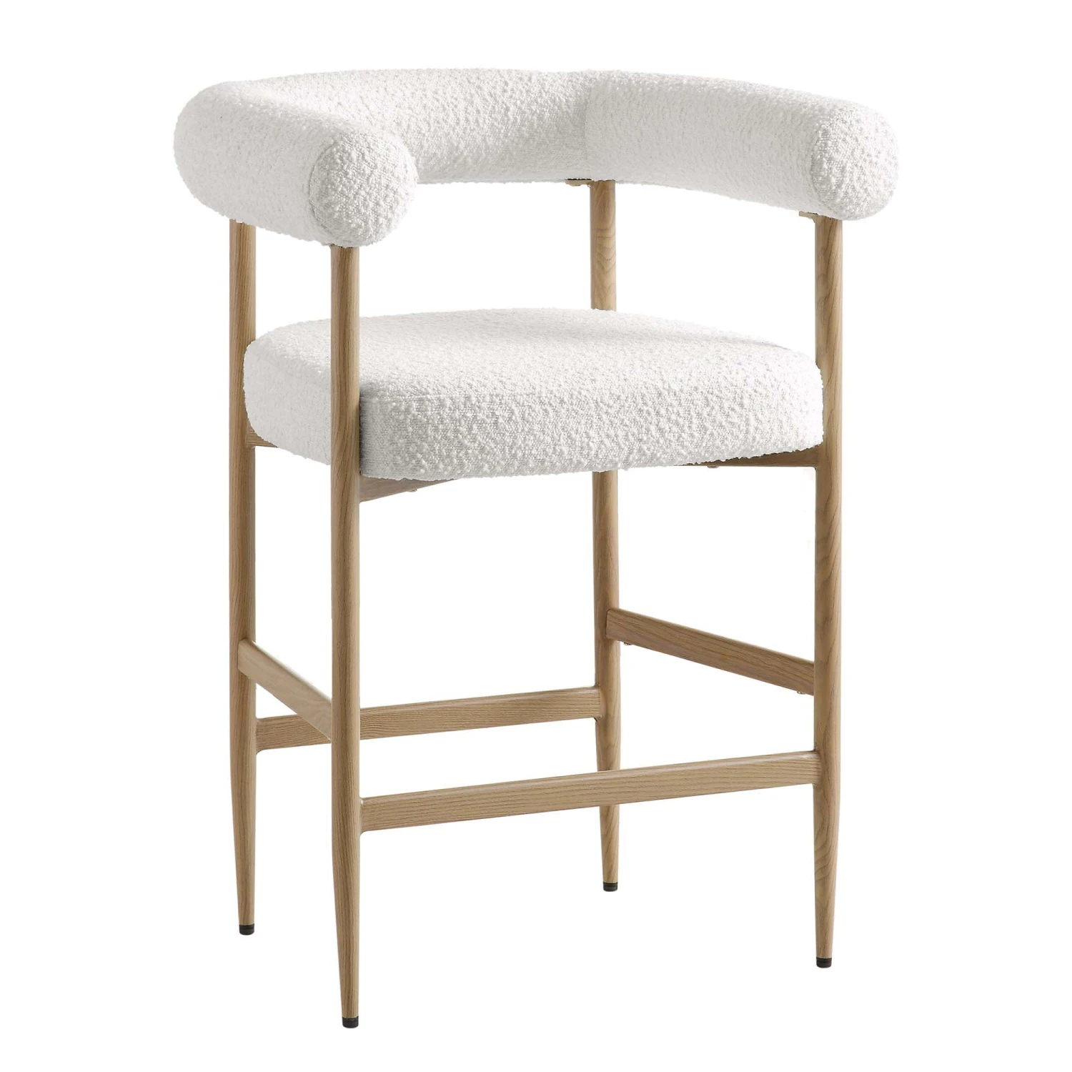 Fulbourn White Boucle & Natural Wood Effect Counter Stool - Modern Tubular Back Dining Chair 4 Fulbourn White Boucle & Natural Wood Effect Counter Stool - Modern Tubular Back Dining Chair - Image 4